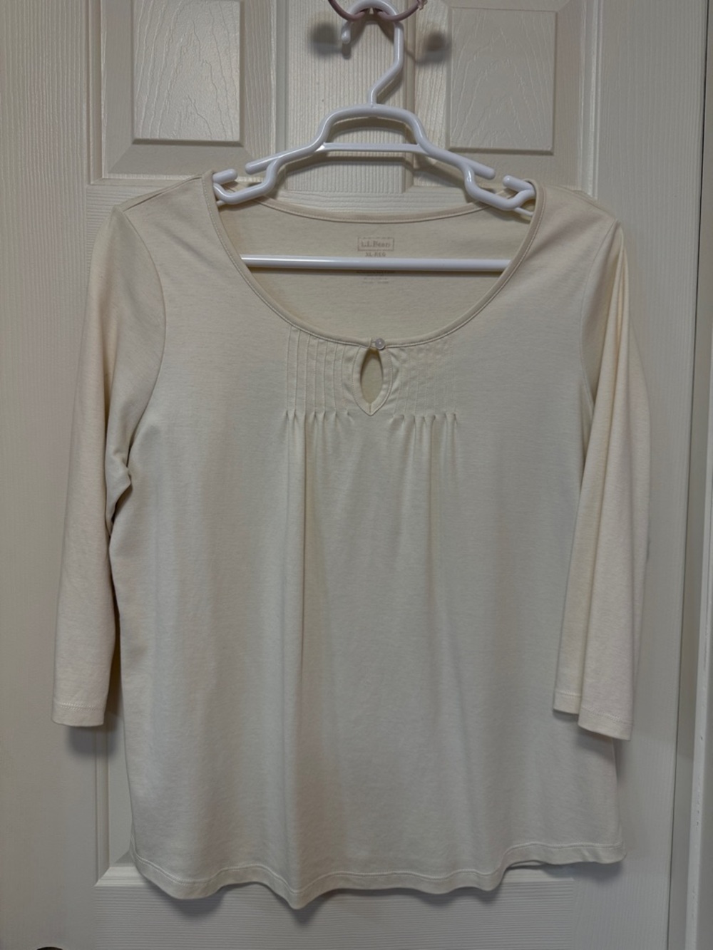 L.L. Bean Cream Scoop Neck Long-Sleeve Top with Keyhole